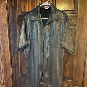 Vintage 90s YMLA Button Rave/Disco Shirt Shinny Silver Men’s Size XL • Rare